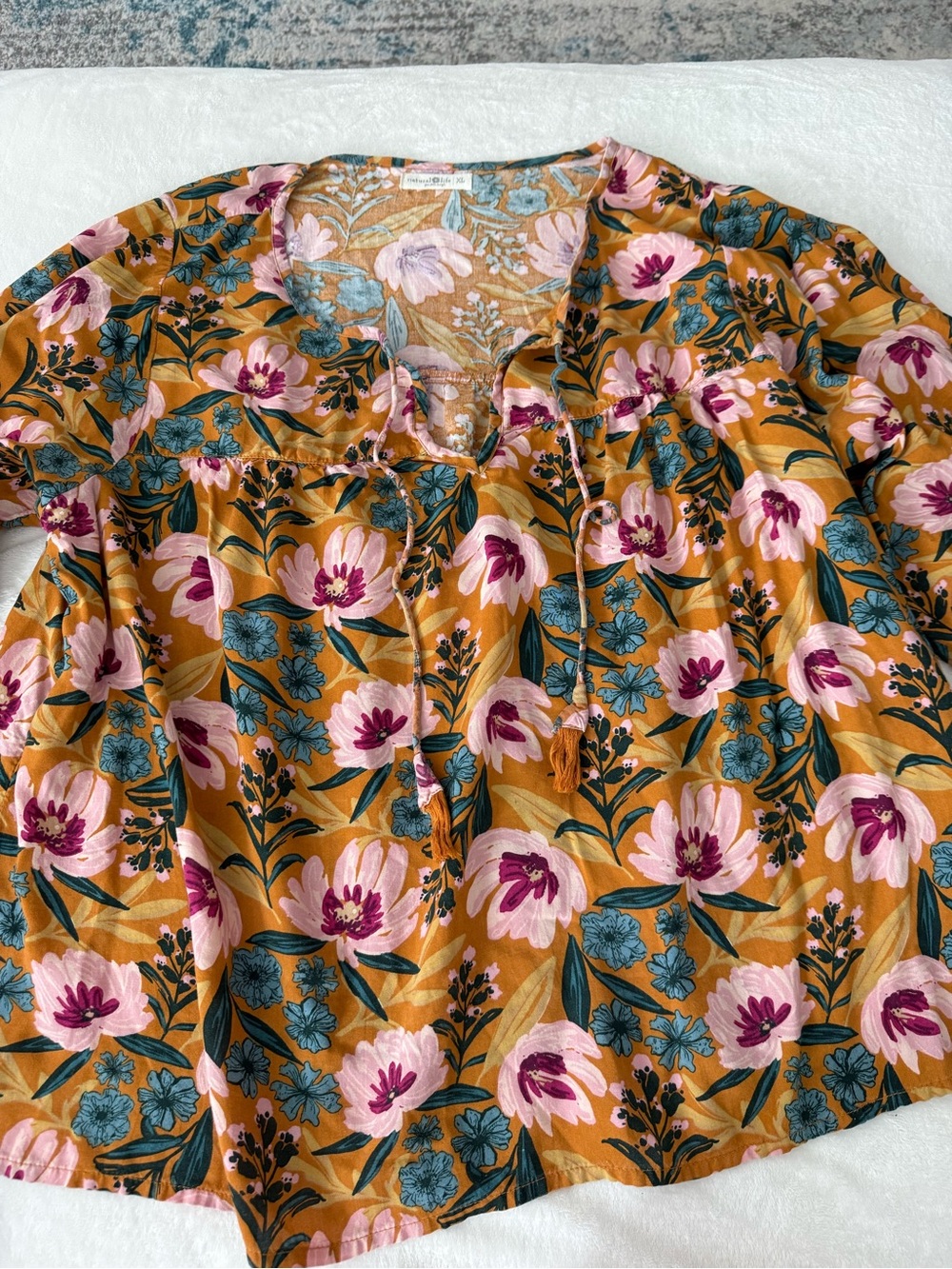 Natural Life Women’s Boho Floral Tassel Tie Blouse XL size D91